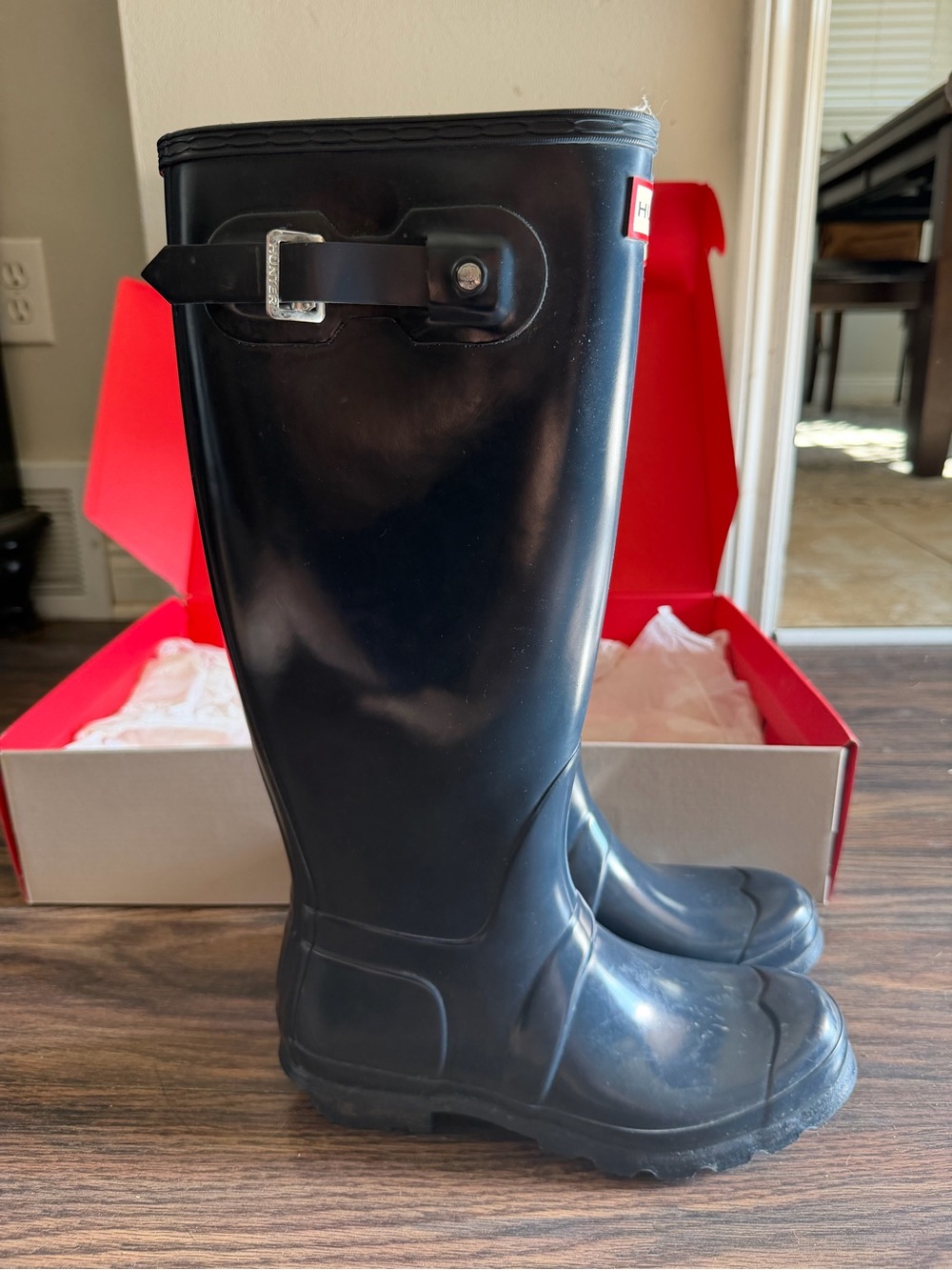 Hunter Women's Original Tall Gloss Rain Boots Navy Blue Size 7 w/ Box - Picture 4 of 9